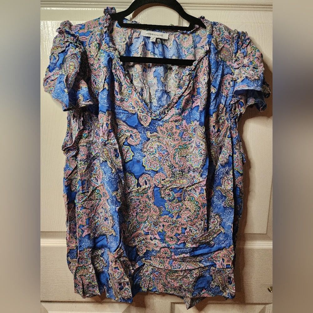 Rose & Olive Blue Paisley Blouse